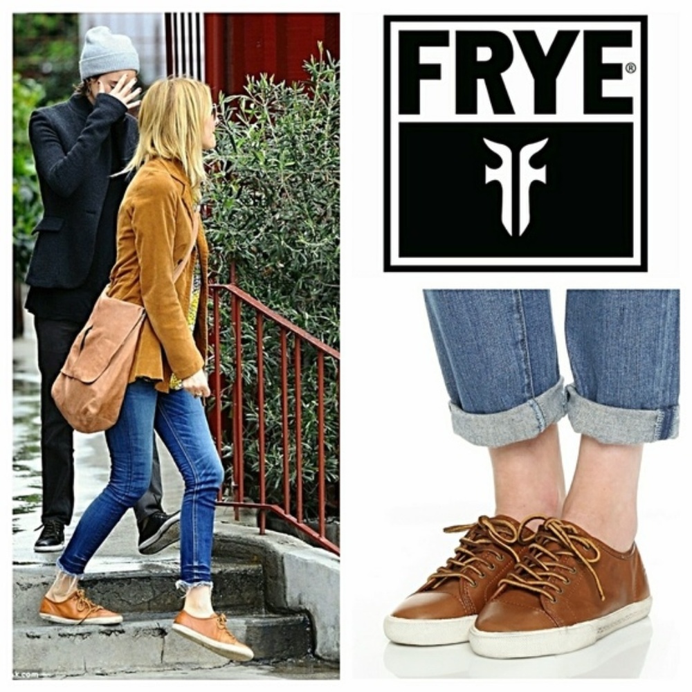NEW FRYE IVY LOW LACE TAN LEATHER SNEAKERS 8